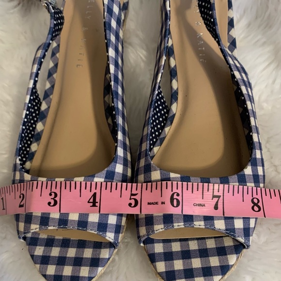 KELLY & KATIE Tamy Gingham Peep Tie espadrille wedge sandal Size 8.5 VVG… - Picture 9 of 10